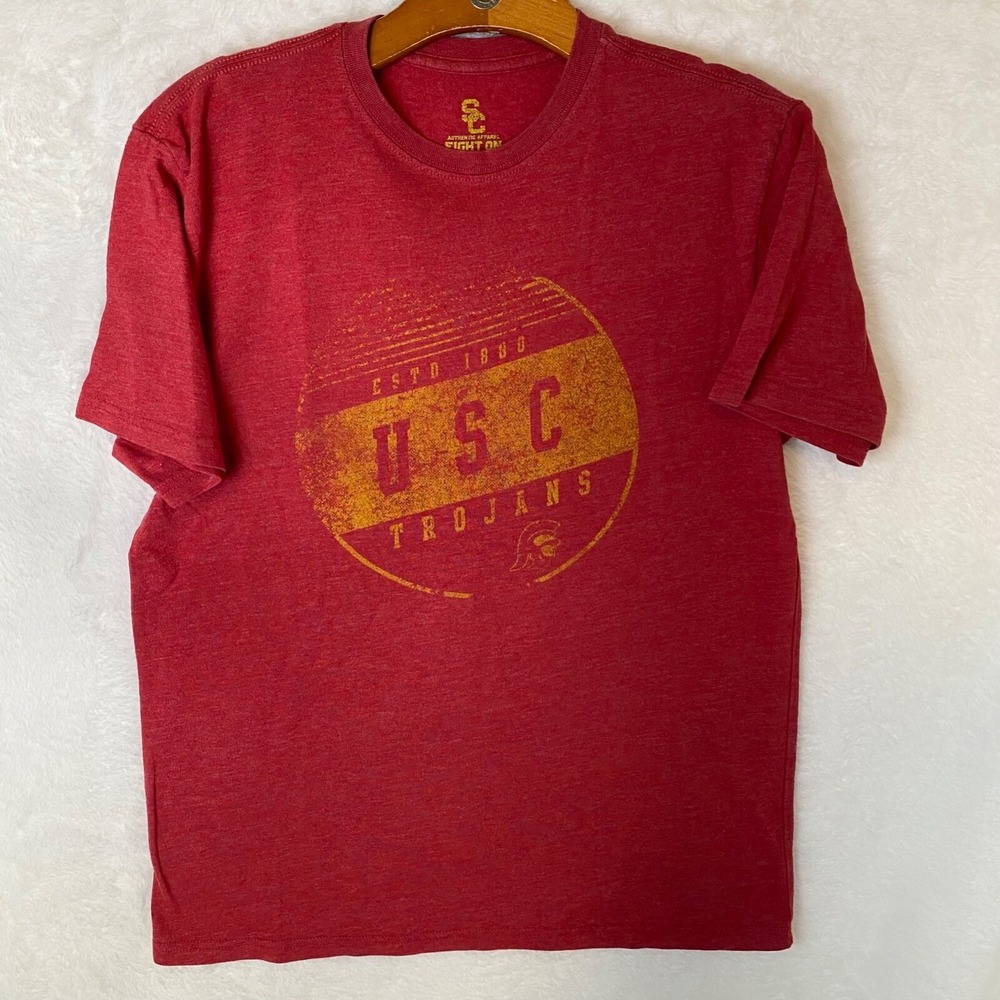 Distressed USC Trojans Authentic Apparel Fight On Football Shirt Red Men's M